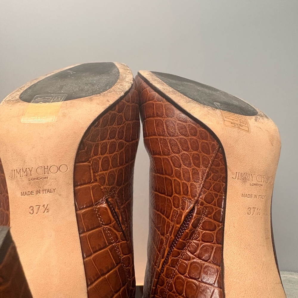 Jimmy Choo Camel Croc-Embossed High Heel Ankle Boots - Picture 8 of 9